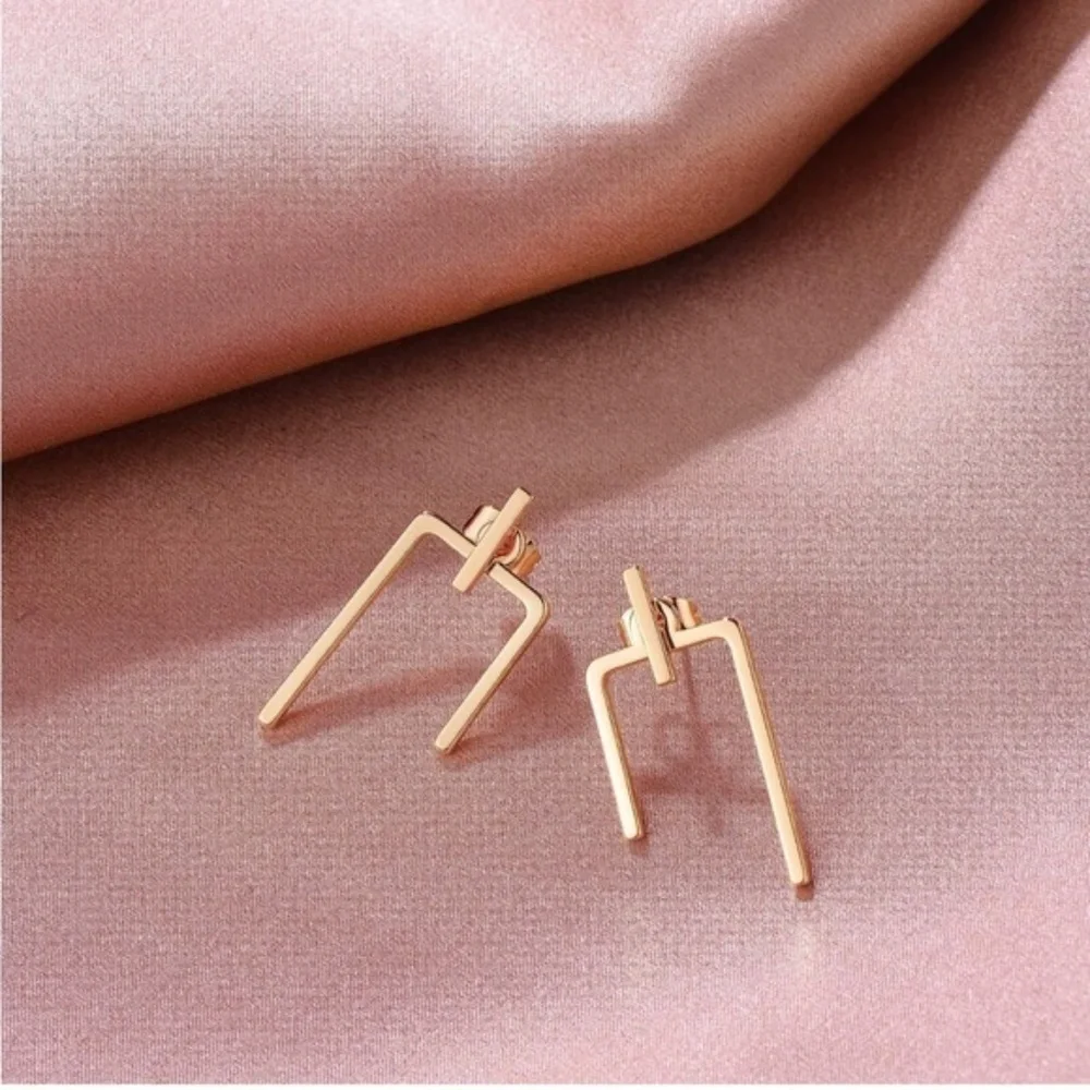 GOLD 14k Gold Plated Geometric Bar Stud Earrings